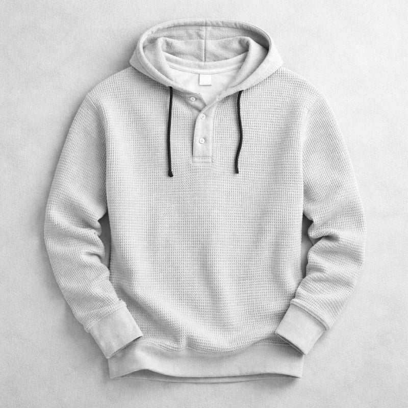 Waffle-Knit Henley Hoodie