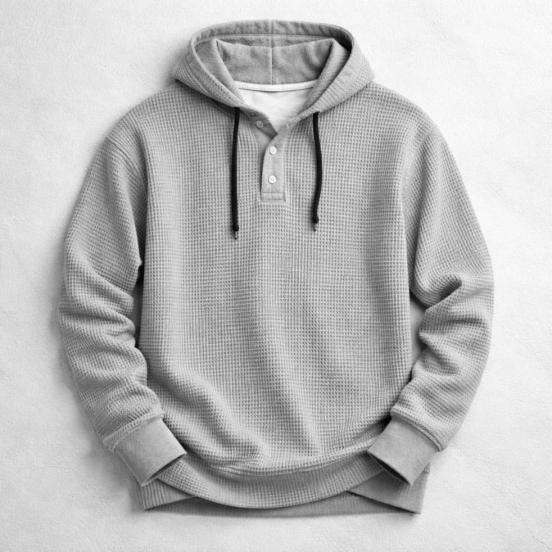 Waffle-Knit Henley Hoodie