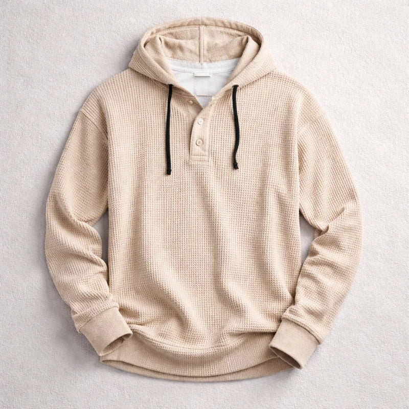 Waffle-Knit Henley Hoodie