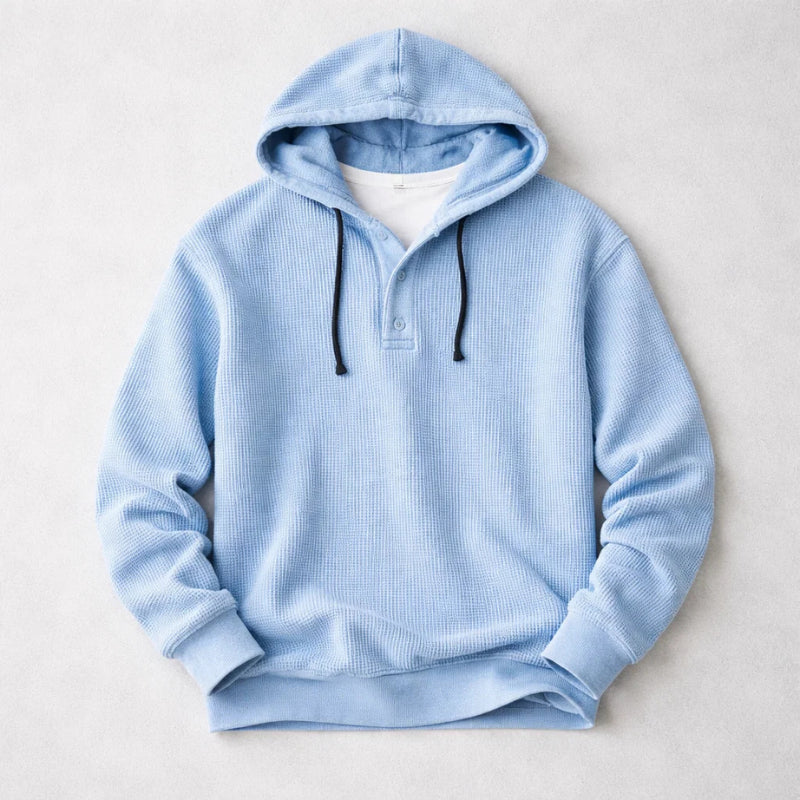 Waffle-Knit Henley Hoodie
