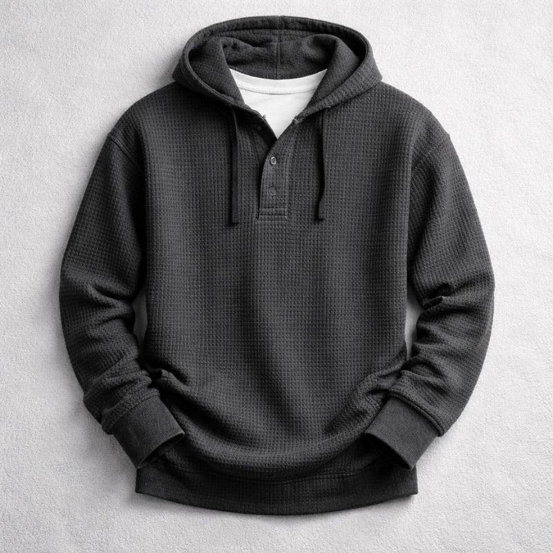 Waffle-Knit Henley Hoodie