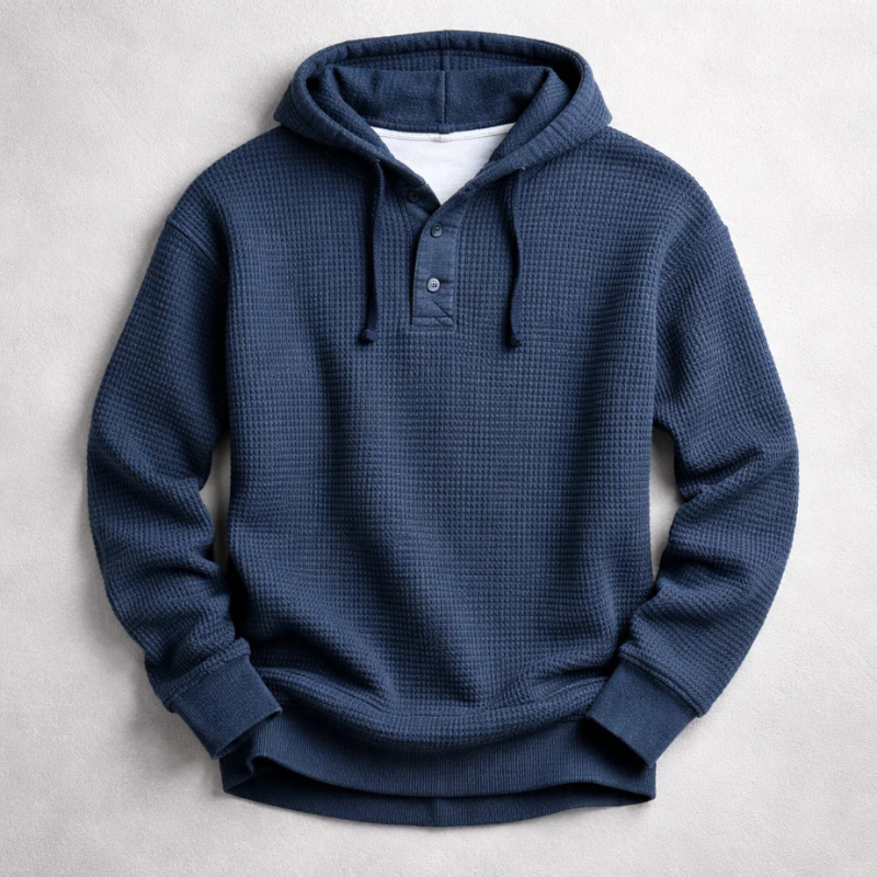Waffle-Knit Henley Hoodie