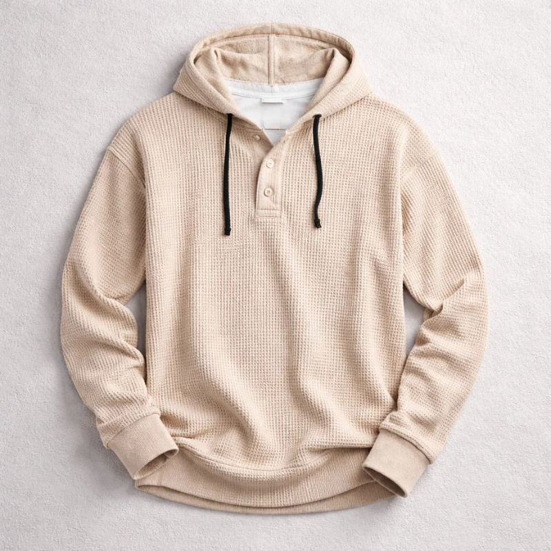 Waffle-Knit Henley Hoodie