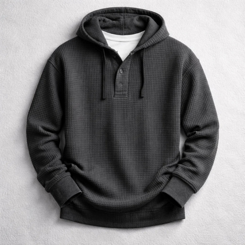Waffle-Knit Henley Hoodie